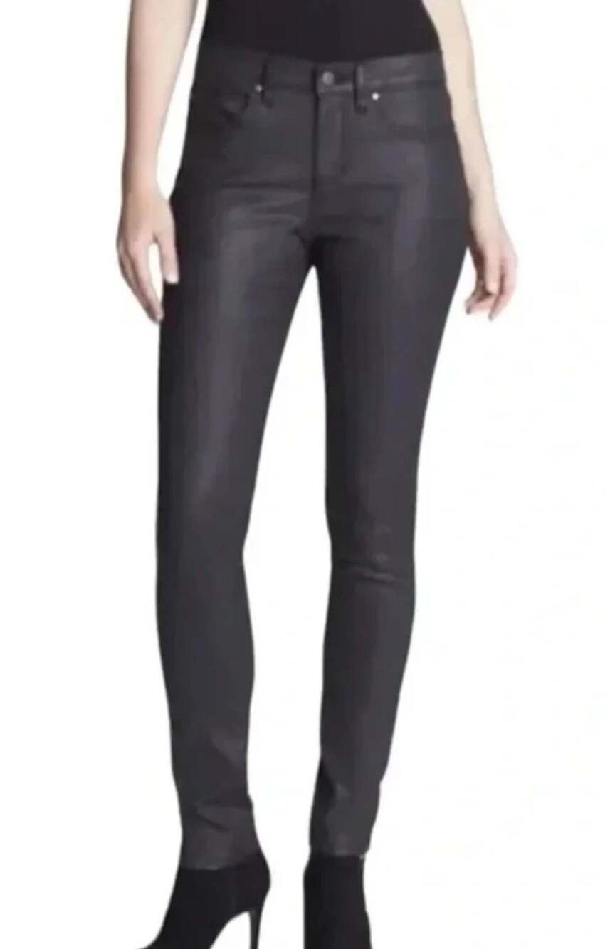 Eileen Fisher Woman Coated Stretch Skinny Pants Black Size 16W